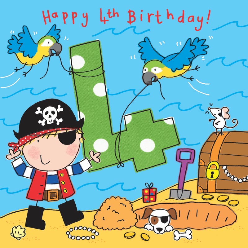 Twizler 4th Birthday Card Boy Pirate â€“ Age 4 Birthday Card â€“ Boys Birthday Card Age 4 â€“ Happy Birthday Card 4 Year Old Boy - Childrens Birthday Cards â€“ Happy Birthday Card Boy â€“ Card Age 4 Boy - Image 2